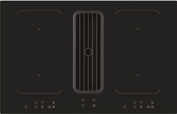 Venting induction hob with built-in extractor