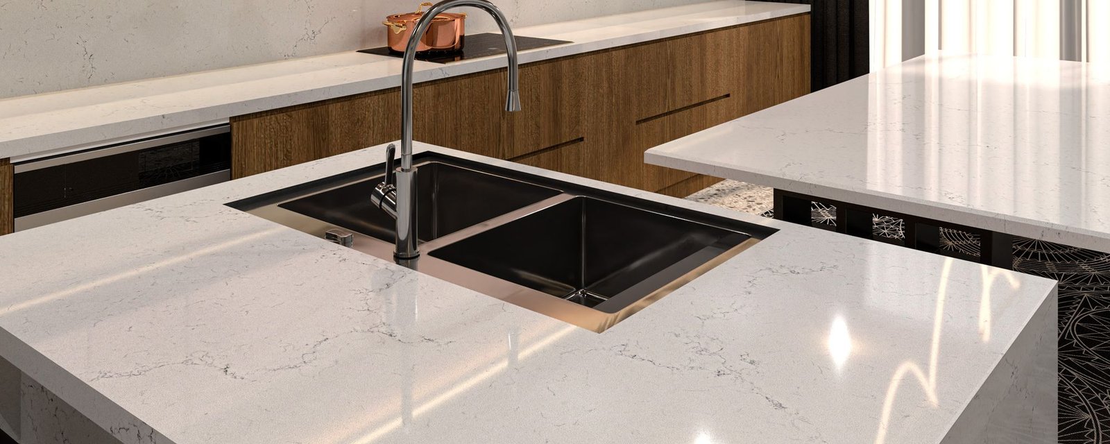 Mystery Slab quartz worktops in a kitchen