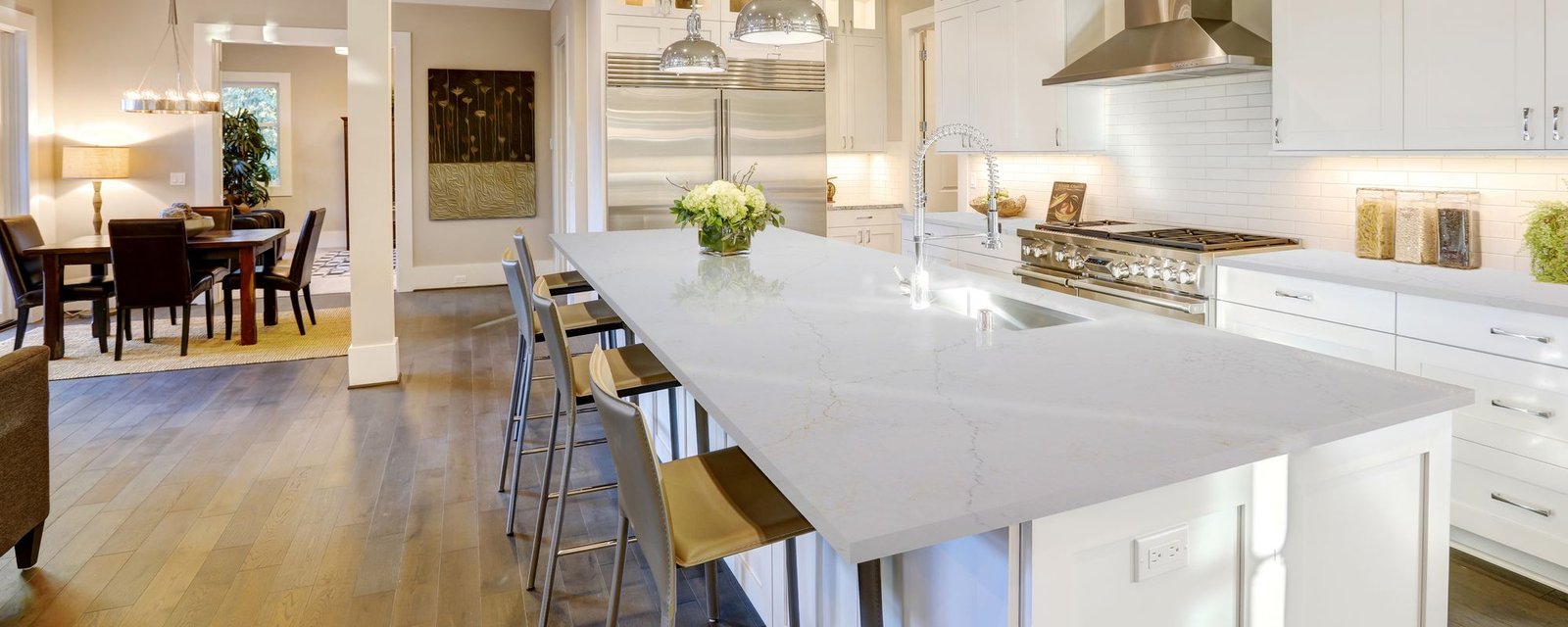 Denali quartz worktops in a kitchen