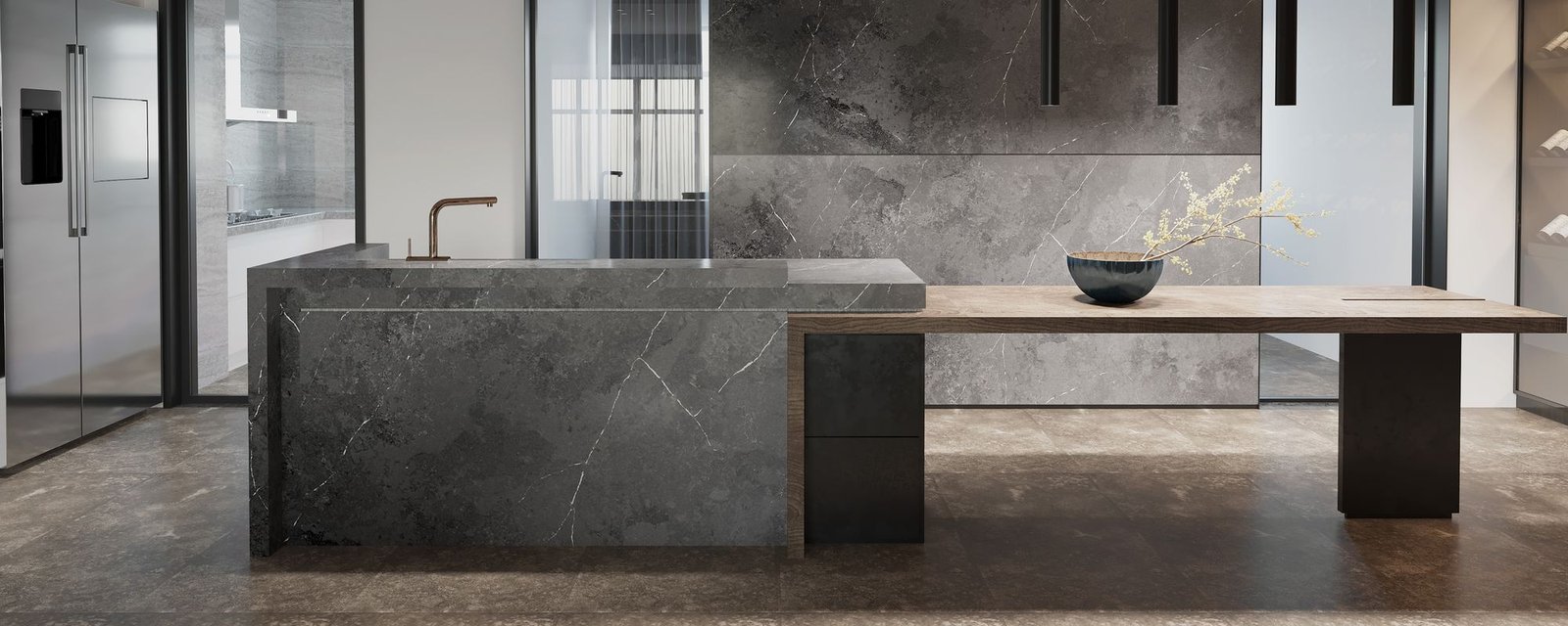 Imperial Black quartz worktops in a kitchen