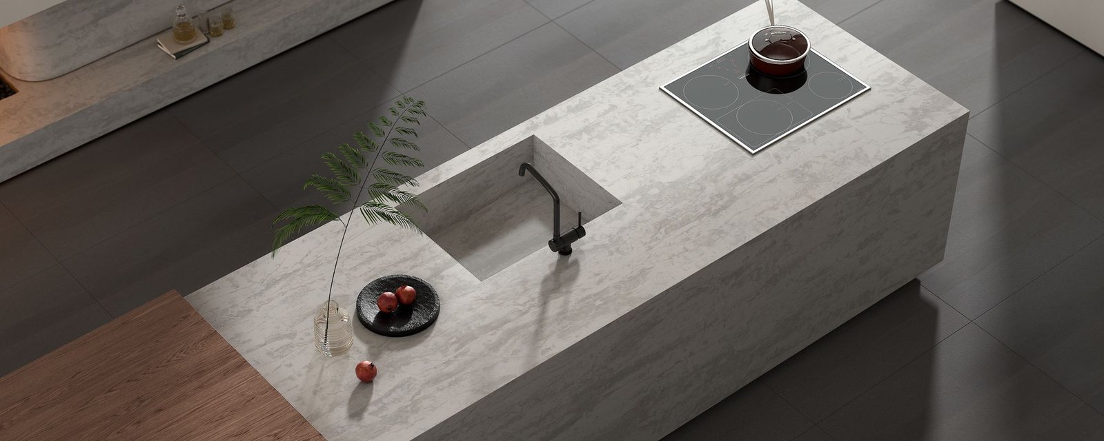 Chalky White quartz worktops in a kitchen