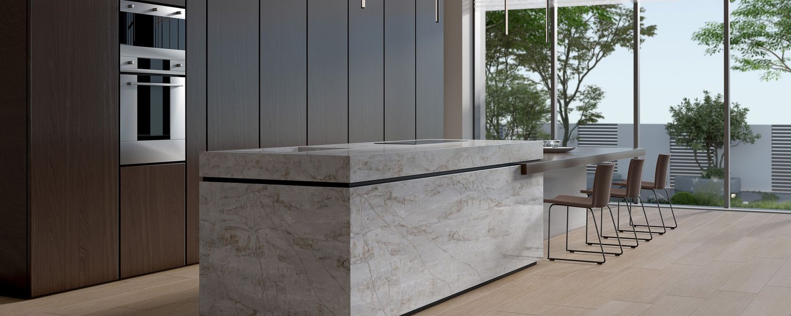 Sand Storm quartz worktops in a kitchen