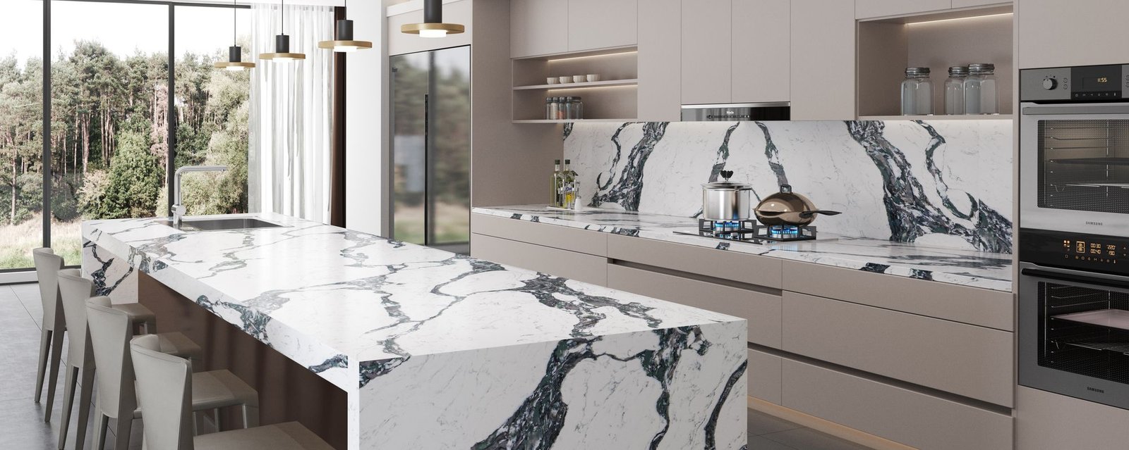 Island with quartz waterfall ends