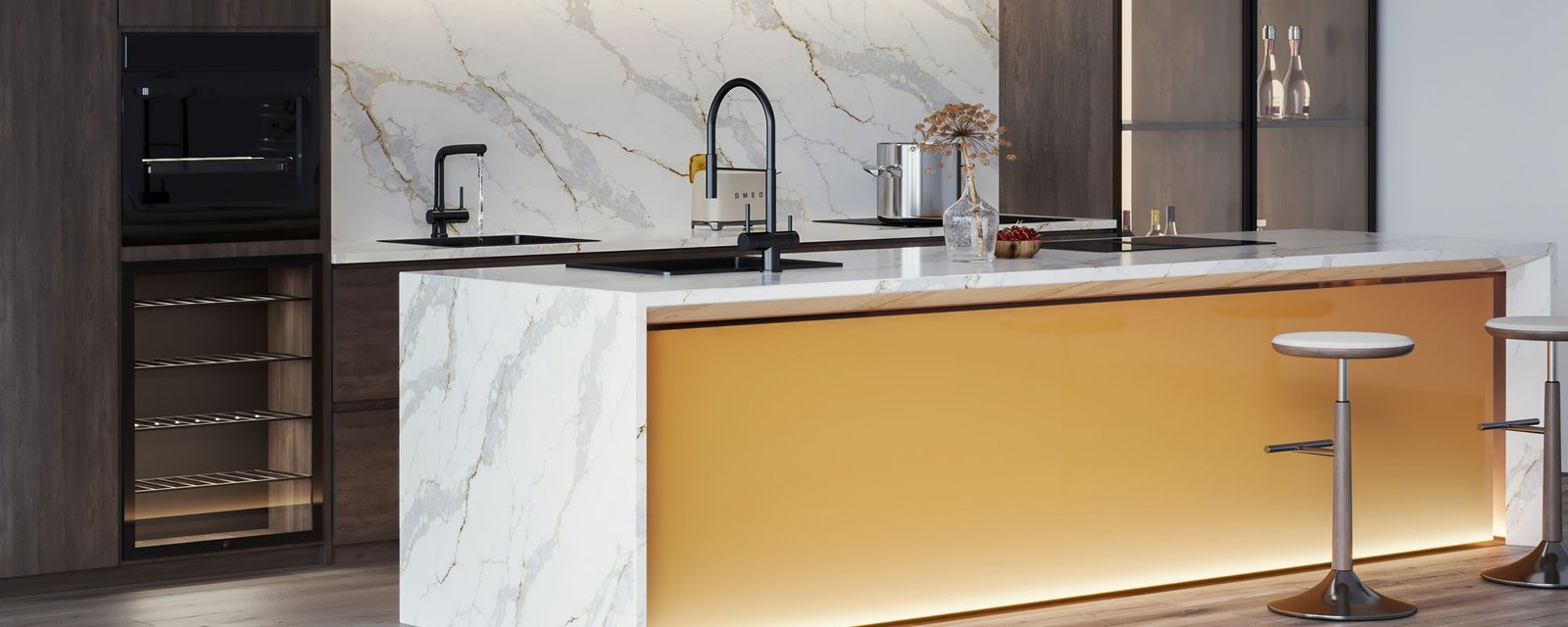 Sorrento Gold quartz worktops in a kitchen