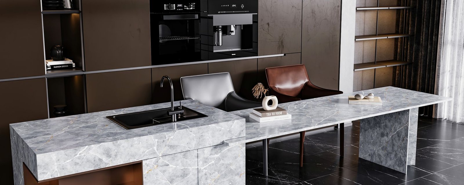 Tornado Gris quartz worktops in a kitchen