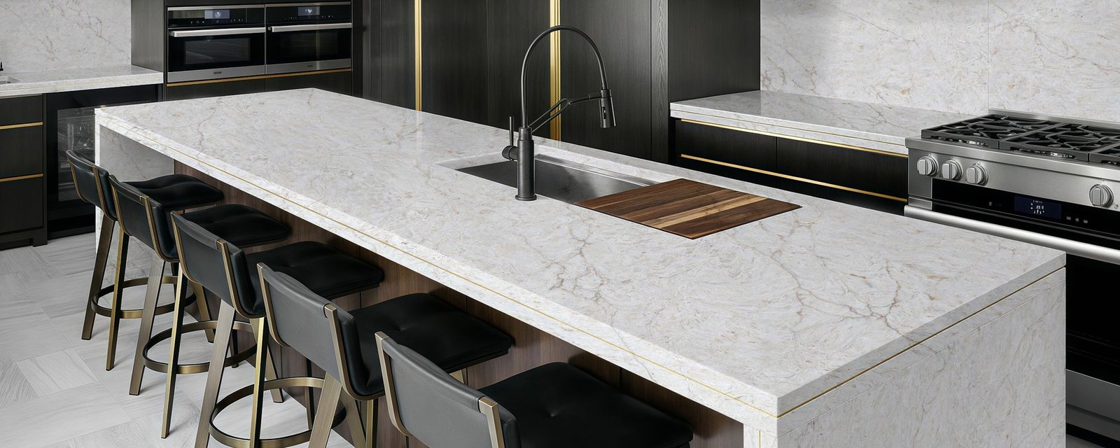 Athens quartz worktops in a kitchen