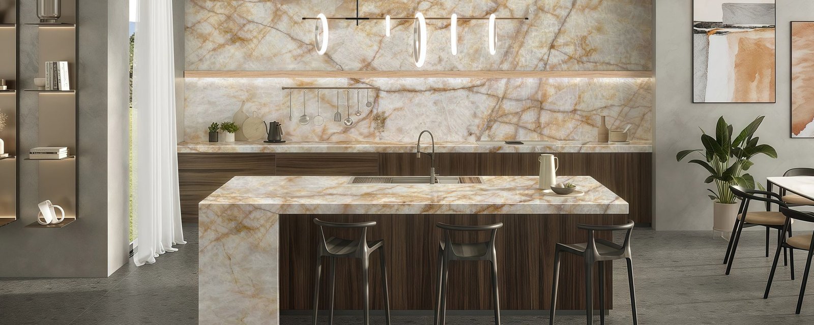 Cristallo Imperial quartz worktops in a kitchen